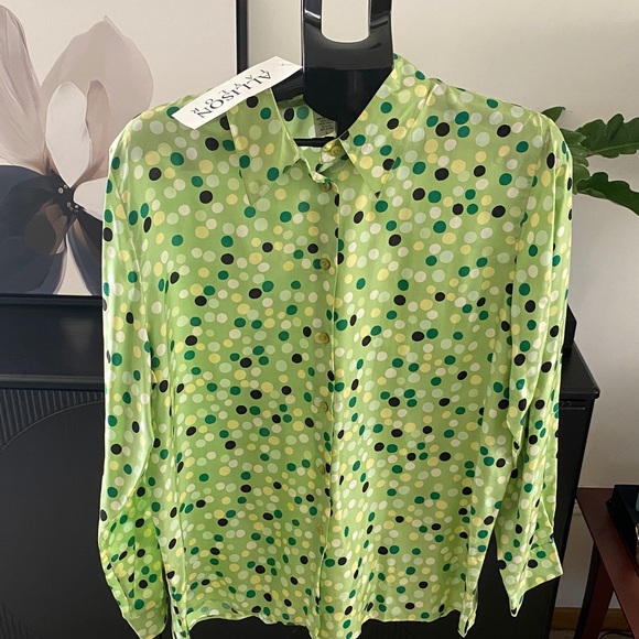 Allison Taylor Tops - Allison Taylor Lime Green Polka Dot Blouse